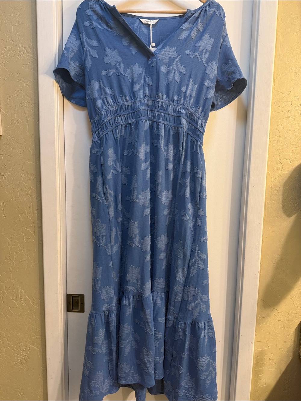 Blue Floral Maxi Dress with Elastic Waist